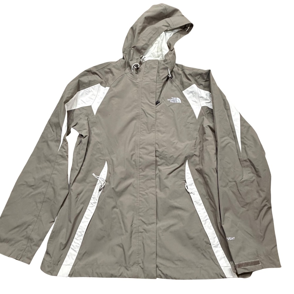 The North Face HyVent Rain Jacket Womens Medium Brown White Hooded Waterproof ws